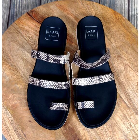 Kaari Blue Fancy Women Sandals Toe Strap Snakeskin Print 7.5M Slip-On - Picture 8 of 9